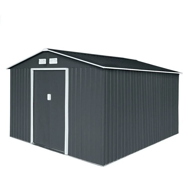 Hattoro XXXL Gerätehaus mit Schiebetüren und Satteldach, Metall anthrazit, 277 x 319 x 192 cm (BxTxH), 15 m³
