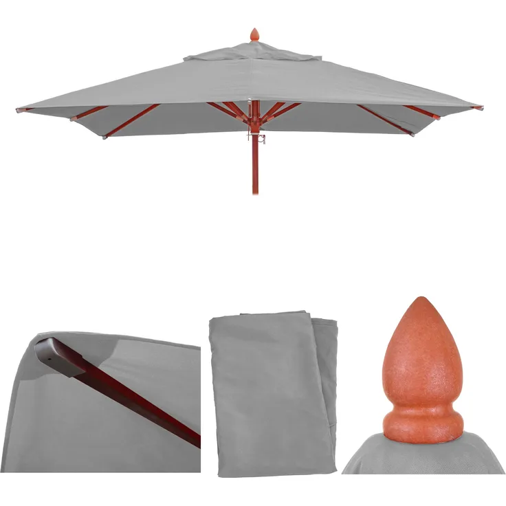 Ersatz-Bezug für Gastronomie Holz-Sonnenschirm HWC-C57, Sonnenschirmbezug, eckig 3x3m Polyester 3kg ~ hellgrau