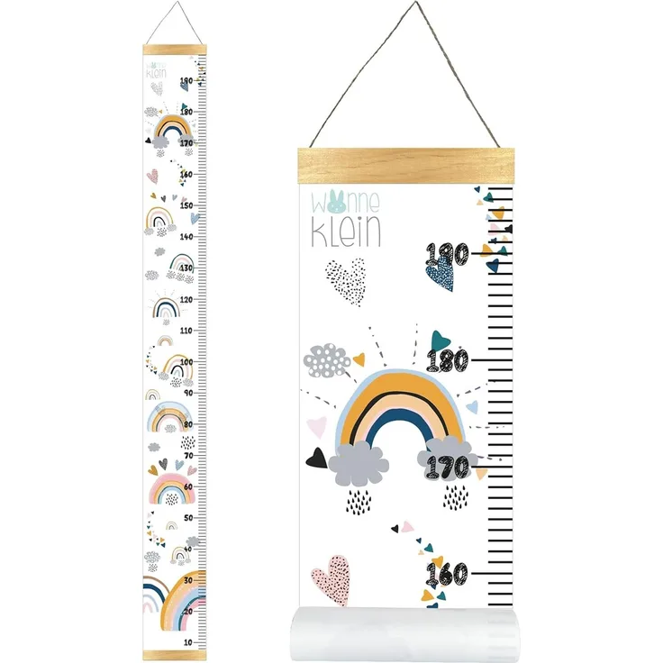 wonneklein Regenbogen Messlatte Kind I Größenmesser Kinder und Baby I Wand Dekoration Kinderzimmer I Rainbow I aufrollbar I mit extra Box