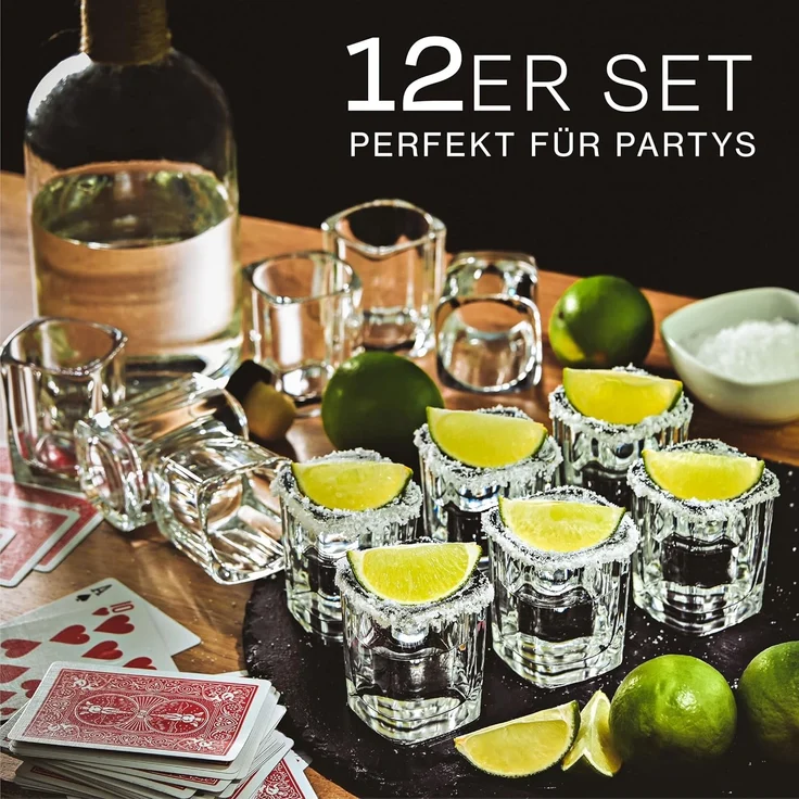 Praknu Schnapsglas 12 Schnapsgläser Eckig aus Glas 6cl - Spülmaschinenfest - Standfest, 12-tlg, Glas, Spülmaschinenfest - Standfest dank dickem Boden - Pinneken, Pinnchen – Bild 2