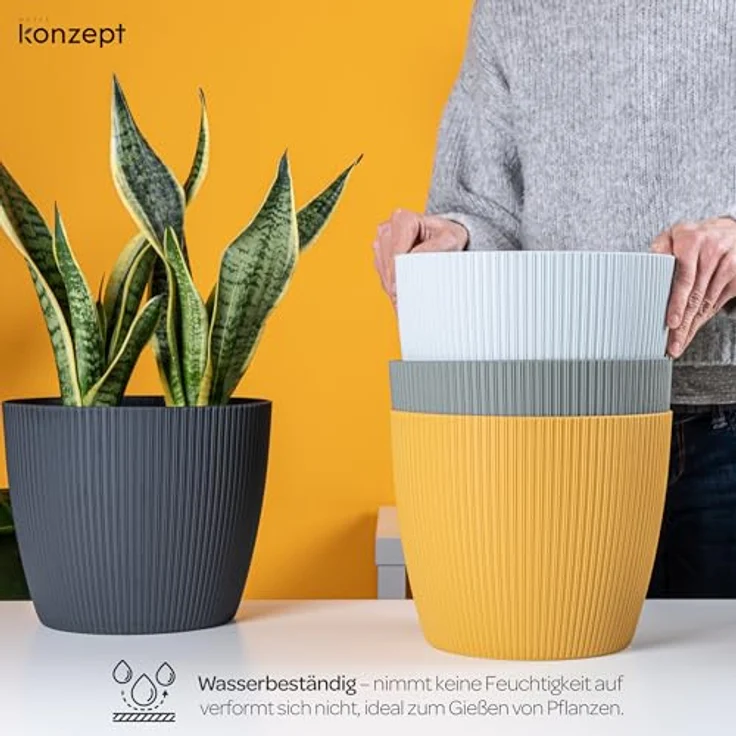 KONZEPT Blumentopf groß, gerillte Struktur 26/30cm, Übertöpfe für Zimmerpflanzen, aus Kunststoff ideal für Wohnzimmer, Küche und Balkon – Bild 8