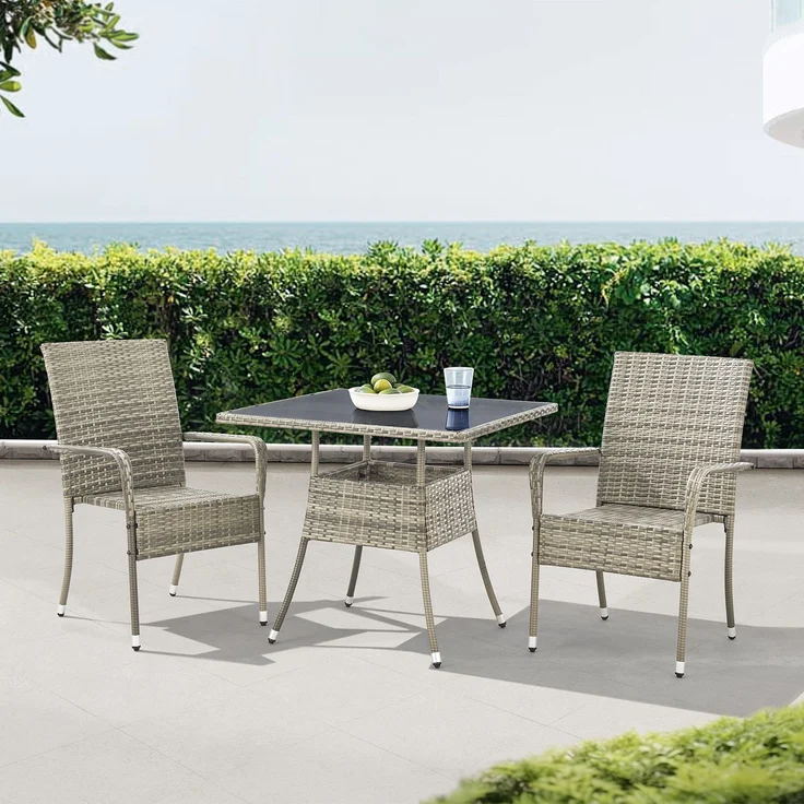 Juskys Polyrattan Gartentisch Yoro wetterfest - Balkontisch 80x80 cm eckig - Rattan Beistelltisch mit Glasplatte - kleiner Tisch für Balkon - Grau – Bild 1