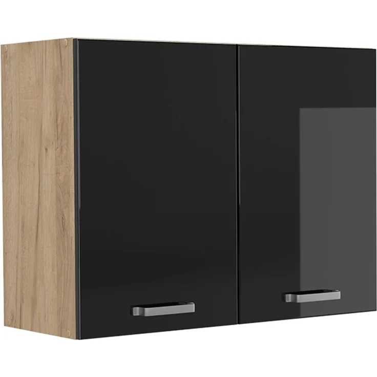 Küchenglasschrank R-Line Schwarz Hochglanz/Goldkraft Eiche 80 cm Vicco – Bild 1