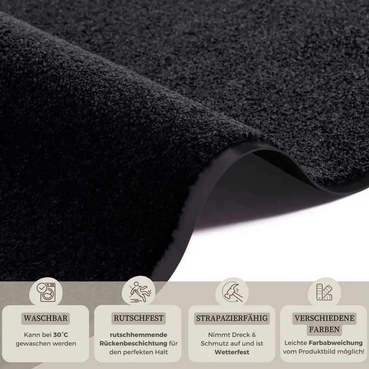 Waschbare Fußmatte Wash & Clean - schwarz - 60x180x0,7cm – Bild 3