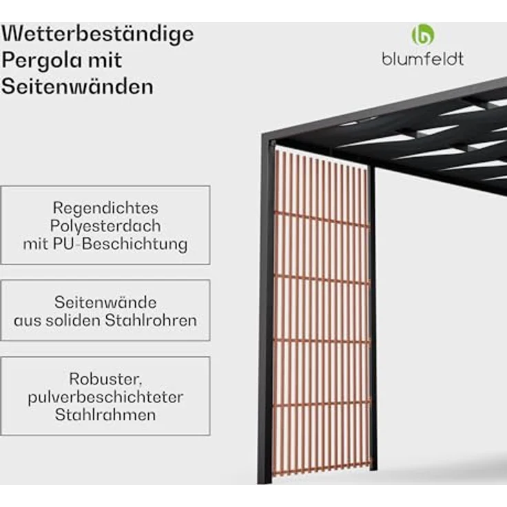 Blumfeldt Pavillon 3x3, Wasserdicht und Winterfest, Pulverbeschichteter Stahlrahmen mit PA-Beschichtetem Dach, Integrierter Sichtschutz, Einfache Montage – Bild 2