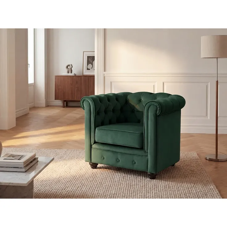 Vente-unique - CHESTERFIELD Sessel SamtStoff Grün - B 78 cm x H 72 cm x L 85 cm