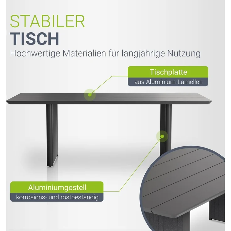 Juskys Premium Gartengarnitur Costa Luna 7-teilig - Witterungsbeständig & pflegeleicht - mit Tisch & 6 Stühlen - inkl. weicher Sitzkissen - Anthrazit – Bild 6