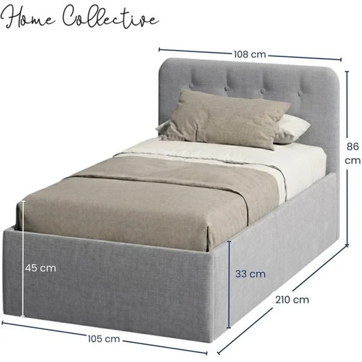 Home Collective Polsterbett Bett mit Stauraum, verstellbarem Lattenrost, viele Größen (Größen: 100x200 120x200 140x200 160x200 180x200 200x200, hochwertiger Strukturstoff, made in Germany), modernes Design mit hochwertigem Strukturstoff 100x200 cm, Grau – Bild 4