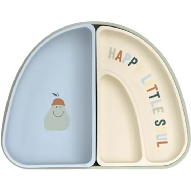 Lässig Silikon Trennschalen Set Section Dish Set - Happy Fruits - Lemon, 3-teilig, spülmaschinen- und mikrowellengeeignet, BPA-frei, flexibel und bruchfest
