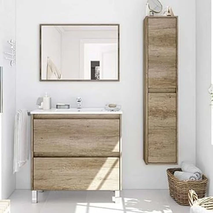 FORES HABITAT Waschbeckenunterschrank Nordik, 80x80x45 cm, 2 Schubladen mit Soft-Close und 4 Füßen aus eloxiertem Aluminium – Bild 5