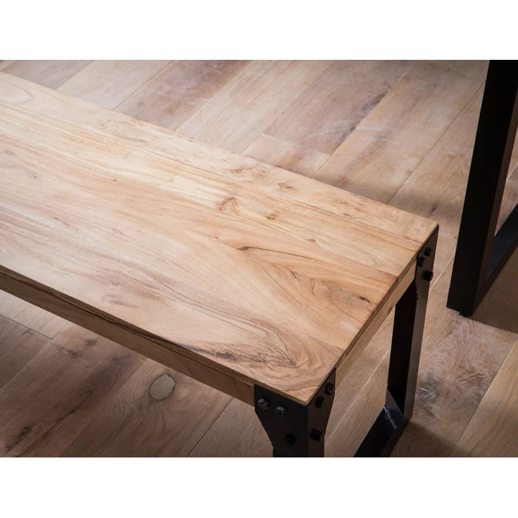 Esszimmerbank 140 x 40 x 45 cm Akazie Massivholz Metall Industrial ohne Lehne – Bild 5