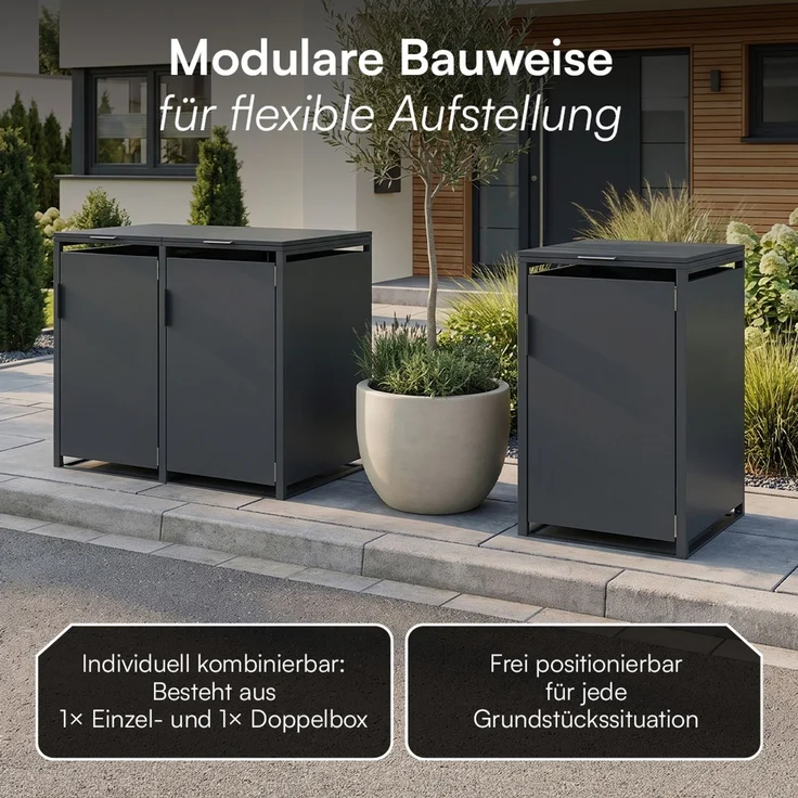 STEELSØN 'Thoria' Mülltonnenbox 3er je 120 Liter, anthrazit, Mülltonnenverkleidung aus Stahl, wetterfest, 102x62x177,5 cm, Müllbox für 3 Tonnen – Bild 8