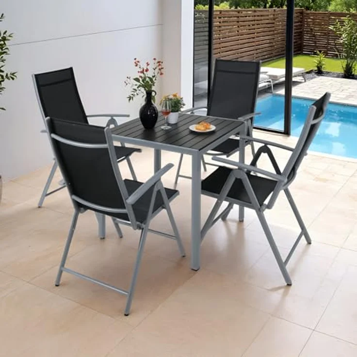Clevich Gartentisch Wetterfeste, 75x75 cm, Outdoor-Esstisch, WPC-Balkontisch, Aluminiumrahmen, Wetterfeste Gartenmöbel, quadratischer Terrassentisch, Silber Grau – Bild 7