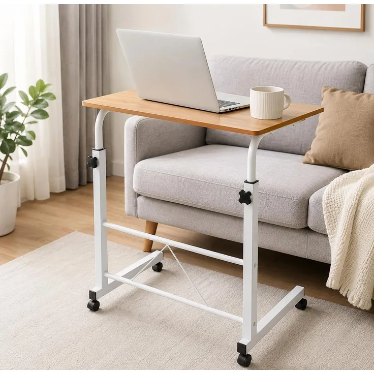 Laptoptisch, Mobiler Schreibtisch, Höhenverstellbar Beistelltisch, Notebooktisch mit Rollen, 60x40 cm