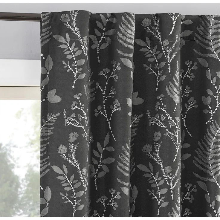 SUN ZERO Ambridge Vorhang, Bestickt, botanisches Blatt, plissiert, 100% Verdunkelung, 127 x 213,4 cm, Stahlgrau, 2 Stück