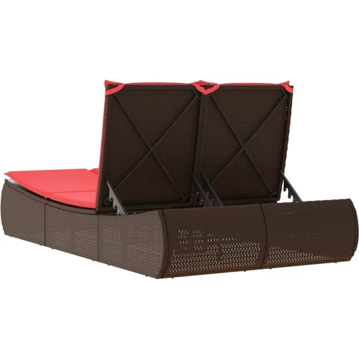 vidaXL Doppel-Sonnenliege mit Auflagen Braun Poly Rattan 368096 – Bild 6
