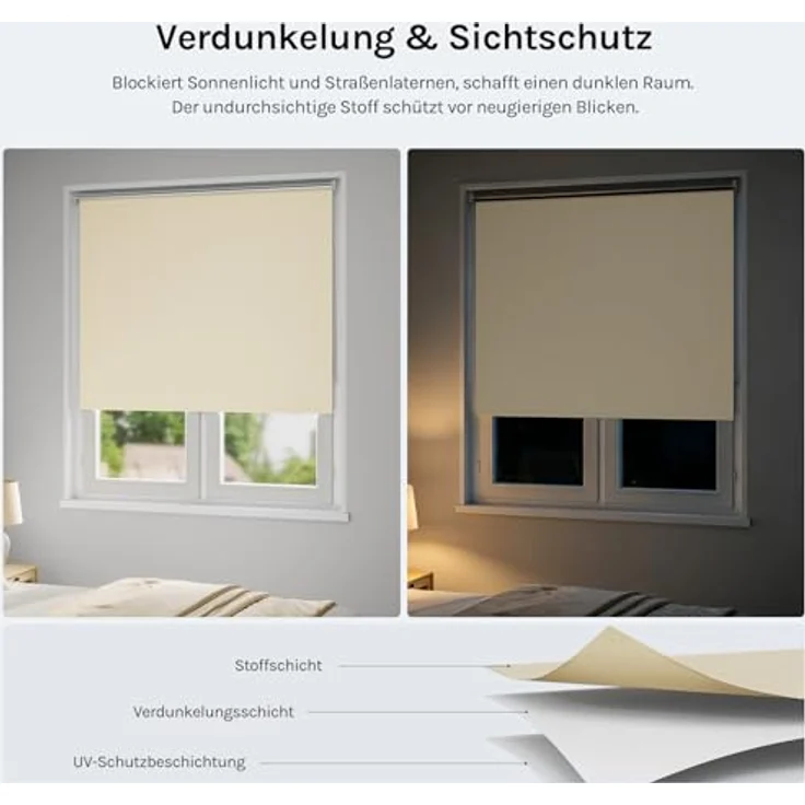 WOLTU Verdunkelungsrollo, nur zur Schraubmontag Thermo Verdunkelungsrollo mit Kette, Sichtschutz für Türen und Fenster, 140x160 cm [Stoffbreite: 136 cm], Beige – Bild 2