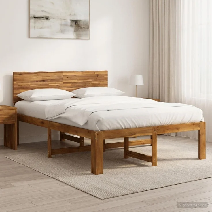vidaXL Doppelbettgestell mit Kopfteil ROSTOCK Natur 120 x 190 cm 903402 – Bild 1