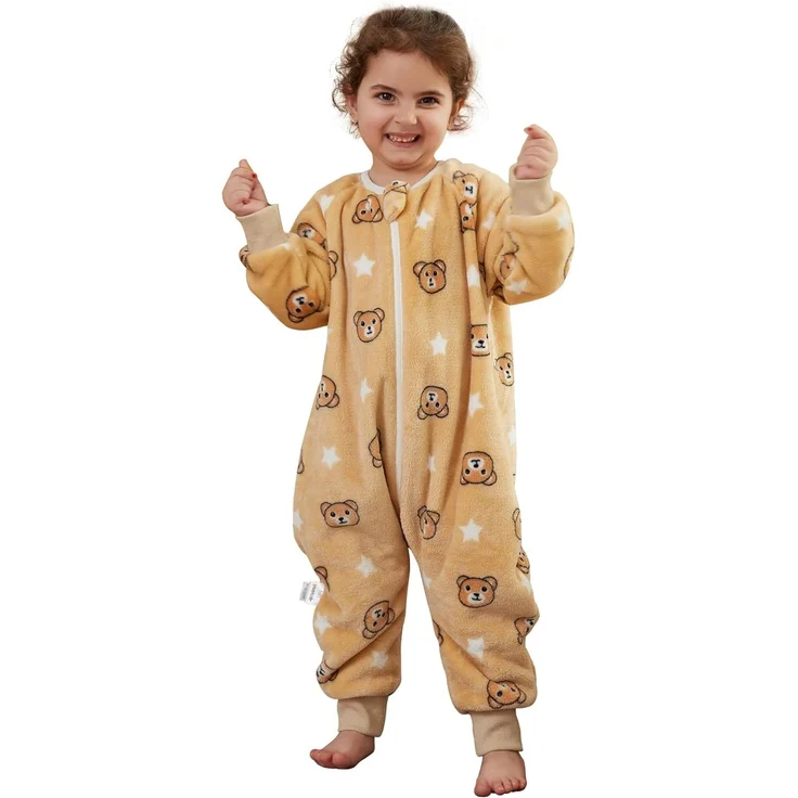 XQ&XG Baby Schlafsack mit Füßen 2.0 Tog,Babyschlafsack mit langen Ärmeln,Schlafsack Kinder mit Beinen für mädchen und Junge,Braun Bär,100 – Bild 1
