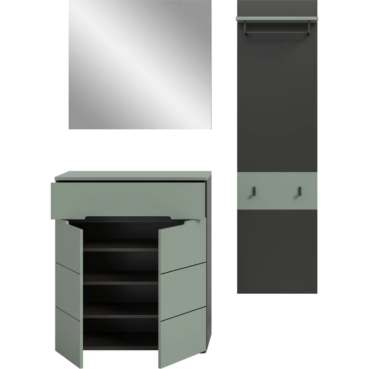 Garderobenkombination (B/H/T: 140x190x37 cm) in Smoke Green Nachbildung – Bild 3