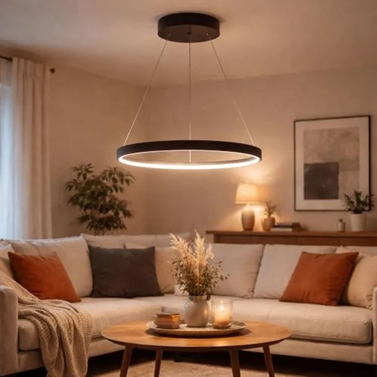 LED Hängeleuchte, Ring-Design, schwarz-matt, opal, 38,5cm – Bild 2