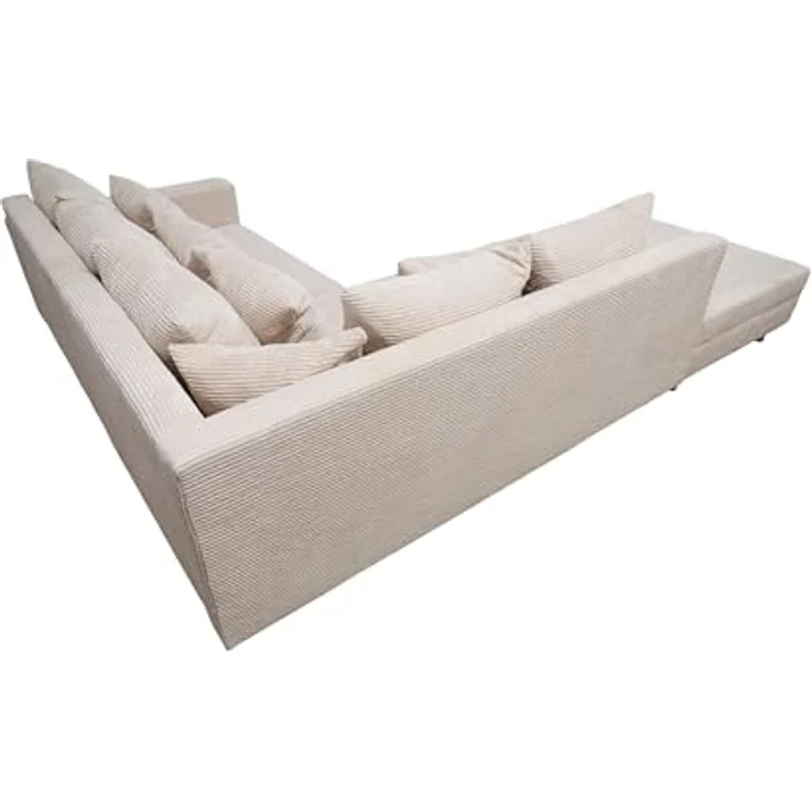 Wohnlandschaft Sofa Couch Ecksofa Eckcouch Cordstoff beige + Hocker Minsk L – Bild 6