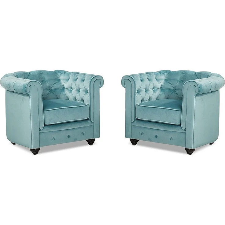 Vente-unique - CHESTERFIELD - Sessel mit gerader Rückenlehne - Holz, Platte - Holz - Hellblau - 82 x 78 x 72 cm – Bild 2