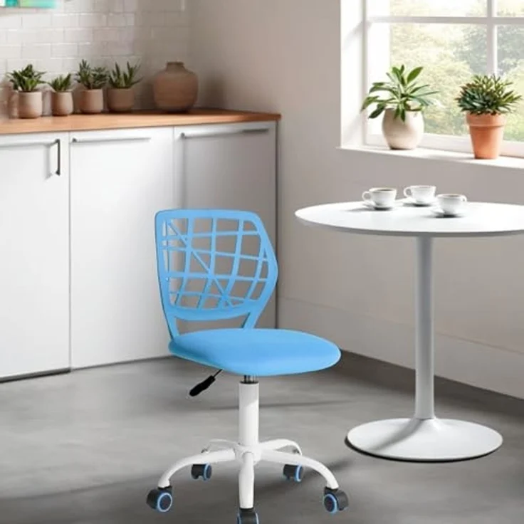 FurnitureR Esszimmer-Drehstühle, 1PC Küchenstuhl, gepolsterter Stuhl, Drehstuhl, bequemer Stuhl mit Rädern, Rückenlehne, armloser Stuhl für Esszimmer, Wohnzimmer, Blau – Bild 4