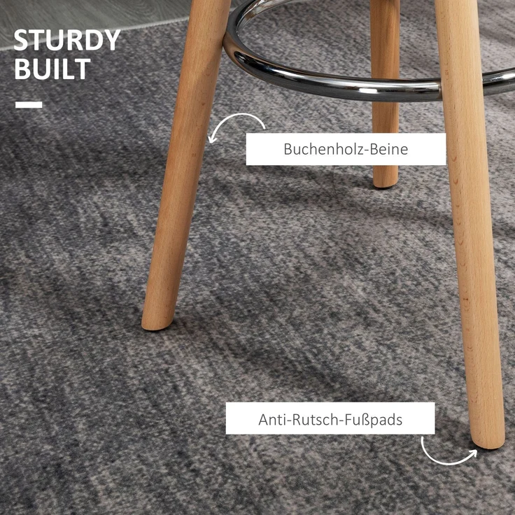 Barhocker 2er-Set 38,5x42,5x91 cm in Weiß mit Rückenlehne und Fußstütze – Bild 3