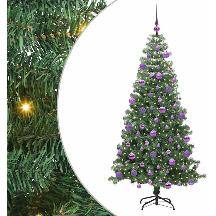 vidaXL Weihnachtsbaum mit LED-Beleuchtung Grün 240 cm PVC und Stahl 3396404 – Bild 2