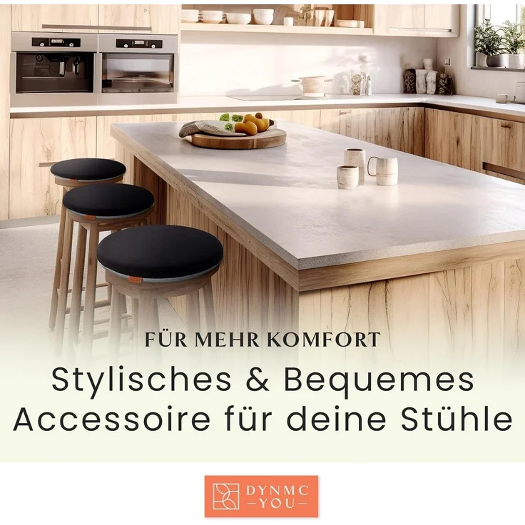 DYNMC you Sitzkissen Stuhl - Stuhlkissen 39x39 - Rund Set, Mittelhart H3 - Sitzkissen Bank Memory Schaumstoff - Sitzpolster Stuhl – Bild 2