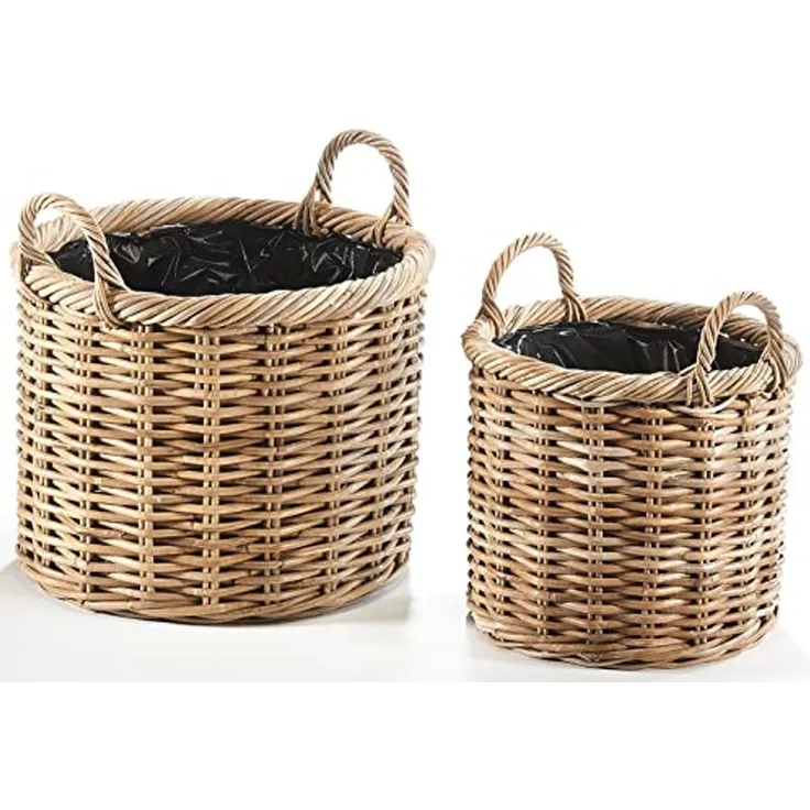 Kobolo Pflanzkübel Pflanzkorb Rattan - rund - mit Folie ausgeschlagen (2 Größen)