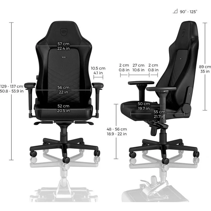 Noblechairs Hero - Gepolsterter Sitz - Gepolsterte Rückenlehne - Schwarz - Schwarz - Kunstleder - Kunstleder – Bild 2