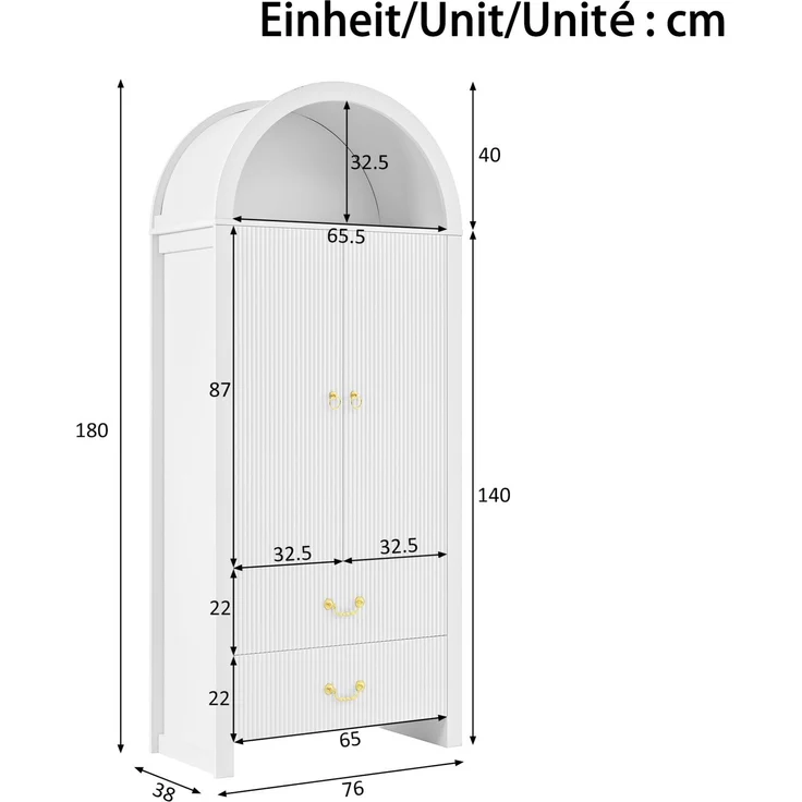 Hochschrank 76 x 38 x 180 cm in Weiß mit App-gesteuerter LED-Beleuchtung und geriffelter Front – Bild 4