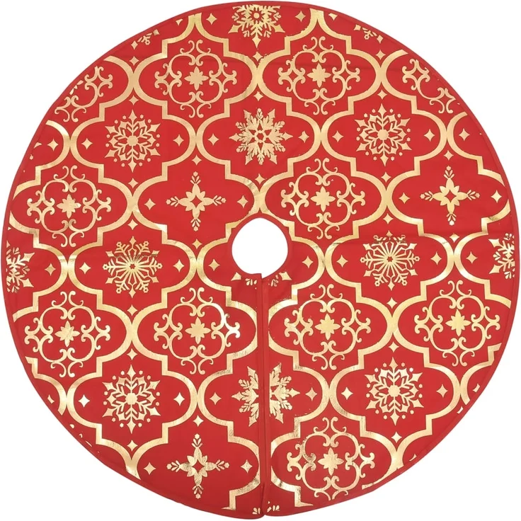 vidaXL Luxus-Weihnachtsbaumdecke mit Socke Rot 90 cm Stoff 330275 – Bild 2