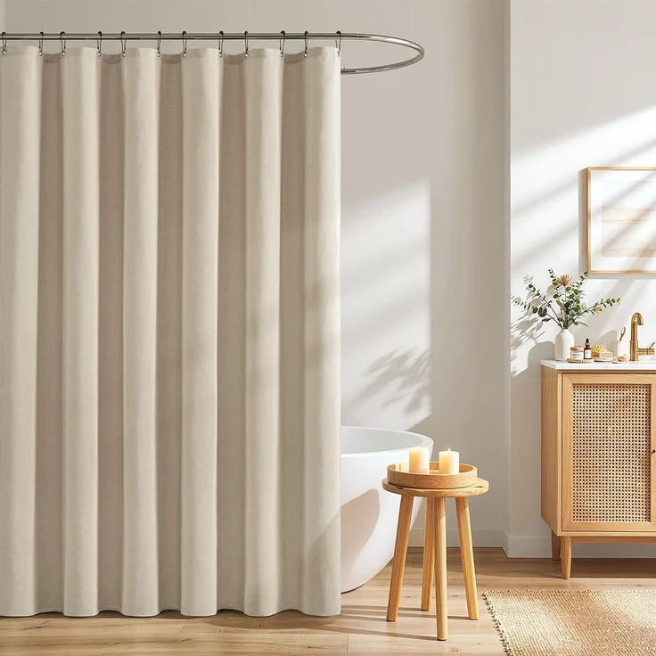 Woaboy Duschvorhang Leinenoptik Anti-Schimmel Beige 180x200 cm – Bild 1