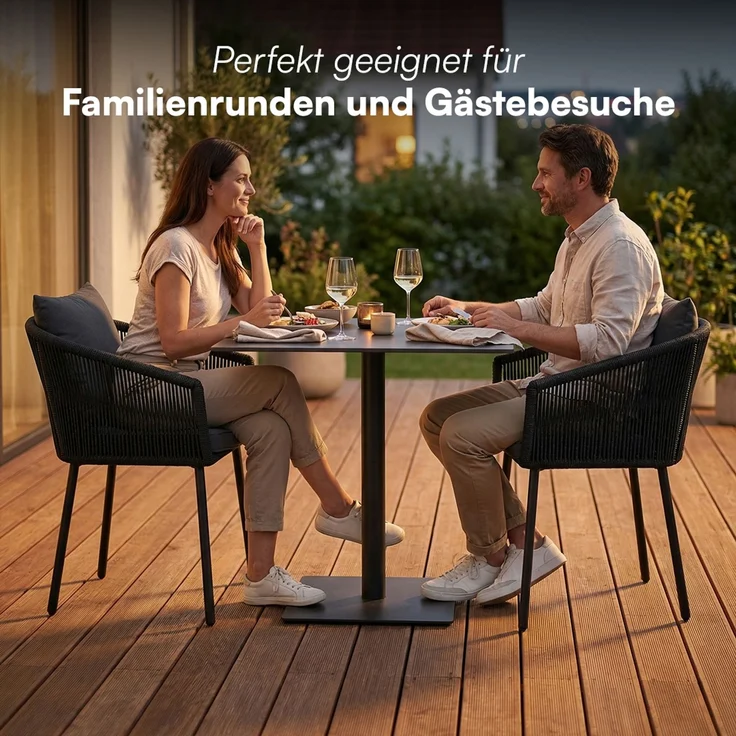 STEELSØN 'Nair' Polyrattan Gartenstuhl, 2er-Set, schwarz, wetterfest & UV-beständig, Balkonstühle bis 160 kg belastbar, Gartensessel inkl. Kissen – Bild 10