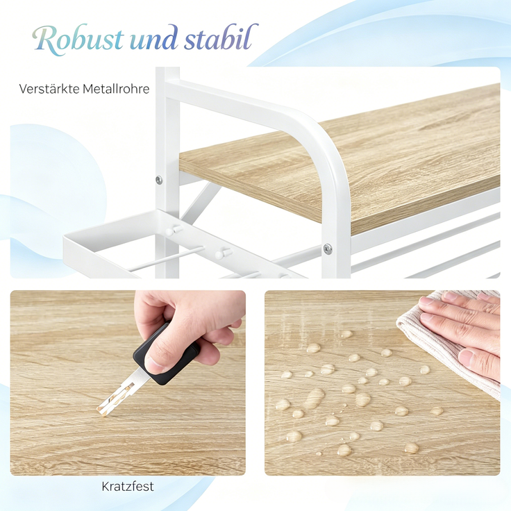Garderobenständer 80/104x30x190 cm, mit 9 Doppelhaken, Schuhregal und Seitenschalen – Bild 6