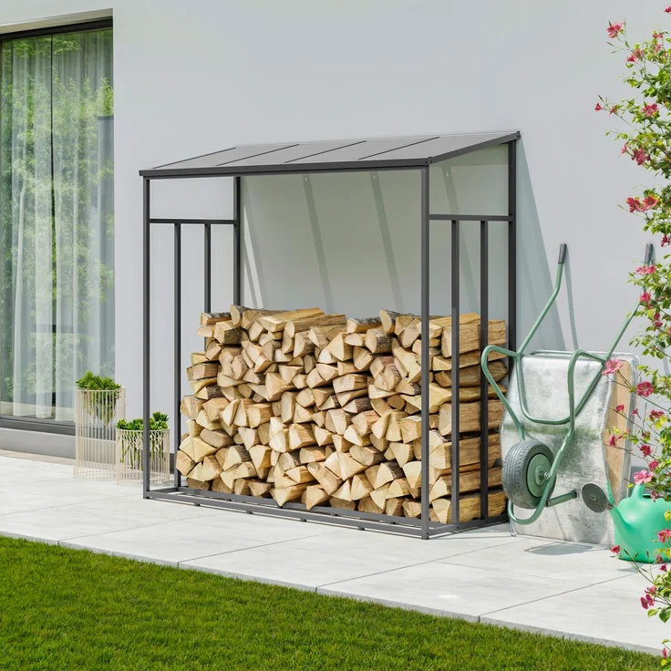 GFP Primeyard Kaminholzregal Metall 185x72x185,5 cm Brennholzregal grau – Bild 3