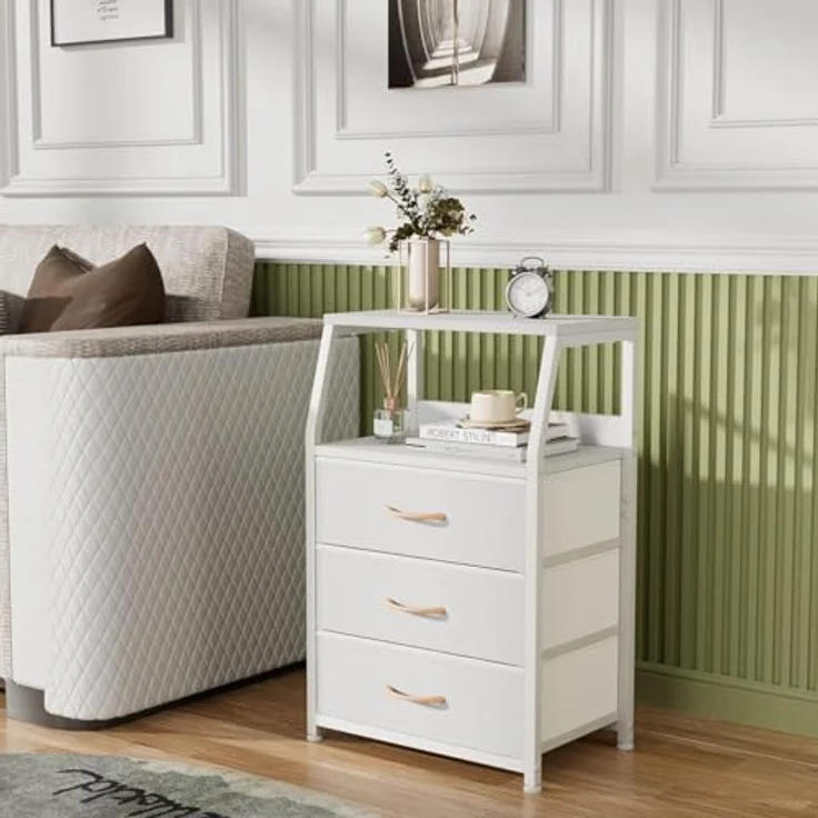 GarveeLife Kommode Schmal Kommodenschrank Mit 3 Schubladen Aus Stoff, Nachttisch Nachtschrank Sideboard Aufbewahrungskommode Mit 2-Tier Holz Regal Für Schlafzimmer, Flur, Wohnzimmer, 41x29x72Cm – Bild 6