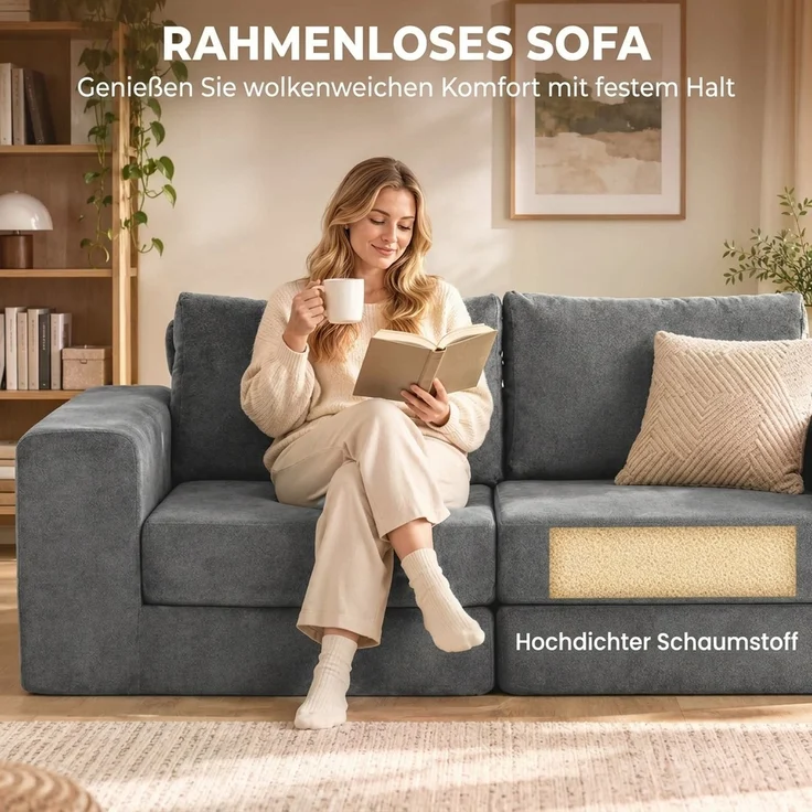 HOMCOM Schlafsofa, Polyester, Grau, 208 x 181 x 58 cm – Bild 6