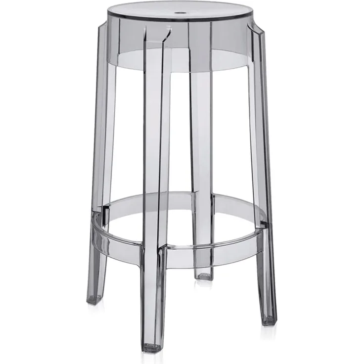 Kartell Charles Ghost, Hocker Medium, H. 65 cm, Fumè, 2er-Satz