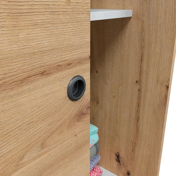 Habitdesign, Kleiderschrank mit 2 Schiebetüren – moderner Schwebetürenschrank für Schlafzimmer oder Jugendzimmer in Eiche Nodi, viel Stauraum, Maße: 120 x 200 x 50 cm (B x H x T), Modell Enzo – Bild 6