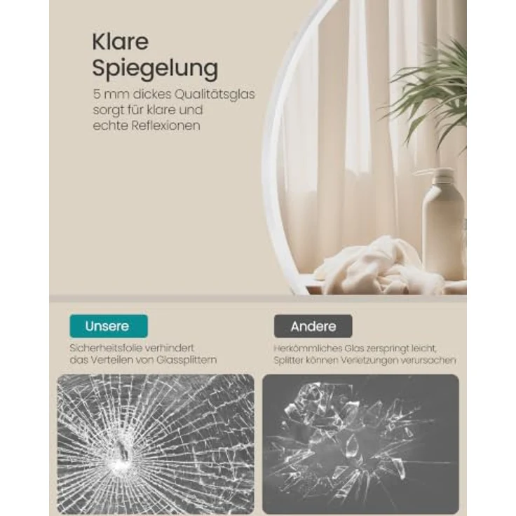 SONGMICS Runder Spiegel, Wandspiegel, Aluminiumrahmen, 41 cm | Modern, einfache Montage, für Bad, Wohnzimmer, Schlafzimmer, Flur, Mattweiss, BERIT Kollektion LWM104WC01 – Bild 3