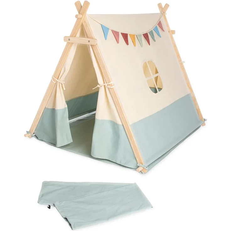 Pinolino 'Yuma' Zelt, Baumwolle / Polyester, Blau / Beige, 101 x 131 x 106 cm – Bild 2