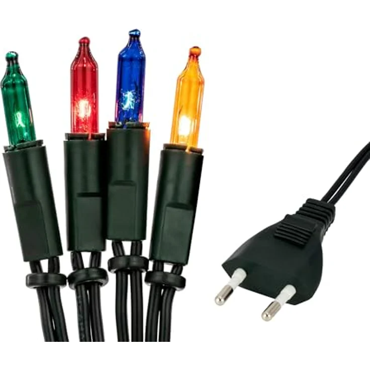 hellum Lichterkette innen mit 50 LED, mini Lichterkette bunte Lichter beleuchtete 7,35m, bunt strombetrieben mit grünem Kabel, – Bild 3