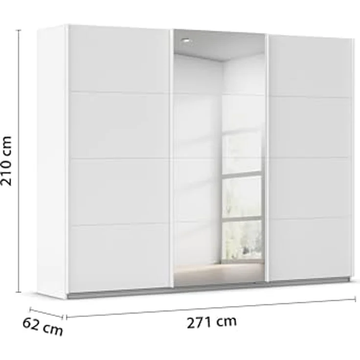 Rauch Möbel Kulmbach, Kleiderschrank mit Schwebetüren für Schlafzimmer, Kinderzimmer, Jugendzimmer, Garderobe, Flur, 3-türig, mit Spiegel, Zubehör Classic, Farbe Weiß, Breite 271 cm – Bild 3