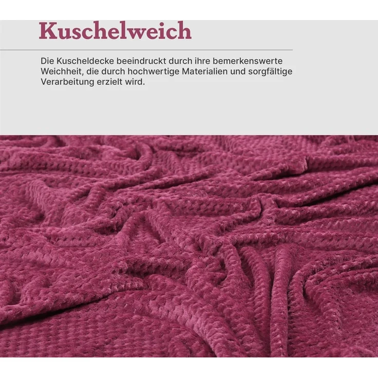 Kuscheldecke "Popcorn" Cashmere Soft-Touch Weinrot 150x200 cm – Bild 7