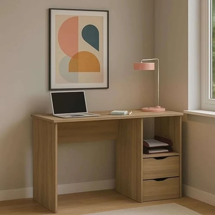 Muebles Pitarch | Schreibtisch mit 2 Schubladen, Studientisch für Jugendliche, Cambrian Eiche, 76 x 115 x 50 cm (Höhe x Breite x Tiefe), Vintage, Kollektion Tibet – Bild 6