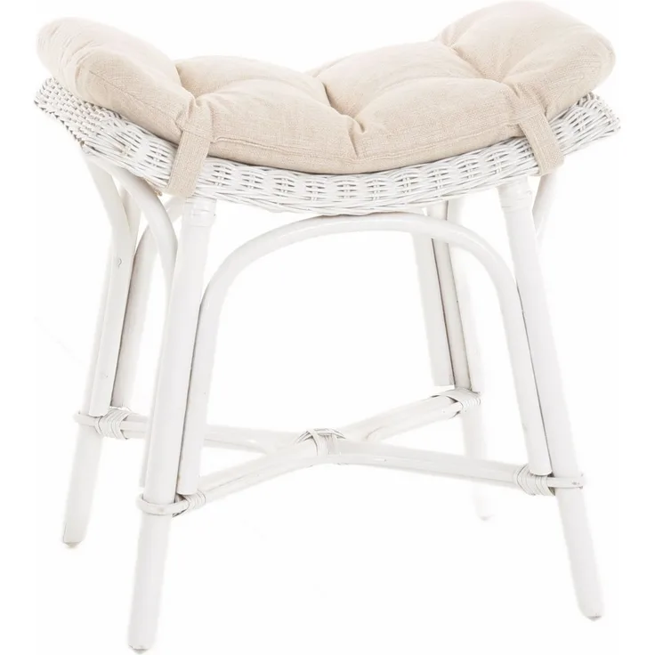 Krines Home Sitzhocker Fußhocker mit geschwungener Ablage, Stabiler Sitzhocker Schemel Hocker, aus echtem Rattan mit Kissen